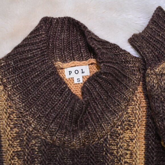 POL Cropped Brown Striped Mock Neck Sweater Women’s Size Small - Picture 7 of 10